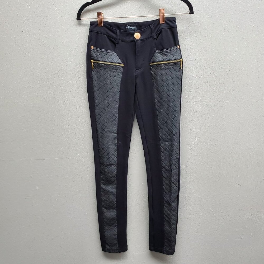 Marezzi Pants Womens Small Black Quilted Slim Skinny Moto Stretch Zip LE111